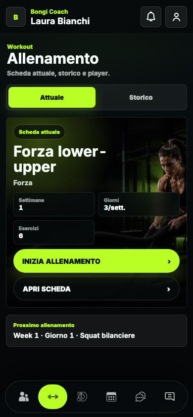 Scheda allenamento mobile reale Bongi Coach